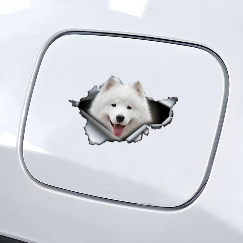 Pegatinas para Coche para Samoyedo Lindo Escondido en Agujeros, Calcomanías Decorativas para Coche Impermeables con Formas Irregulares