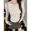 Spicy Girl Ruched Waist Long Sleeve Slimming Cotton T-shirt for Women