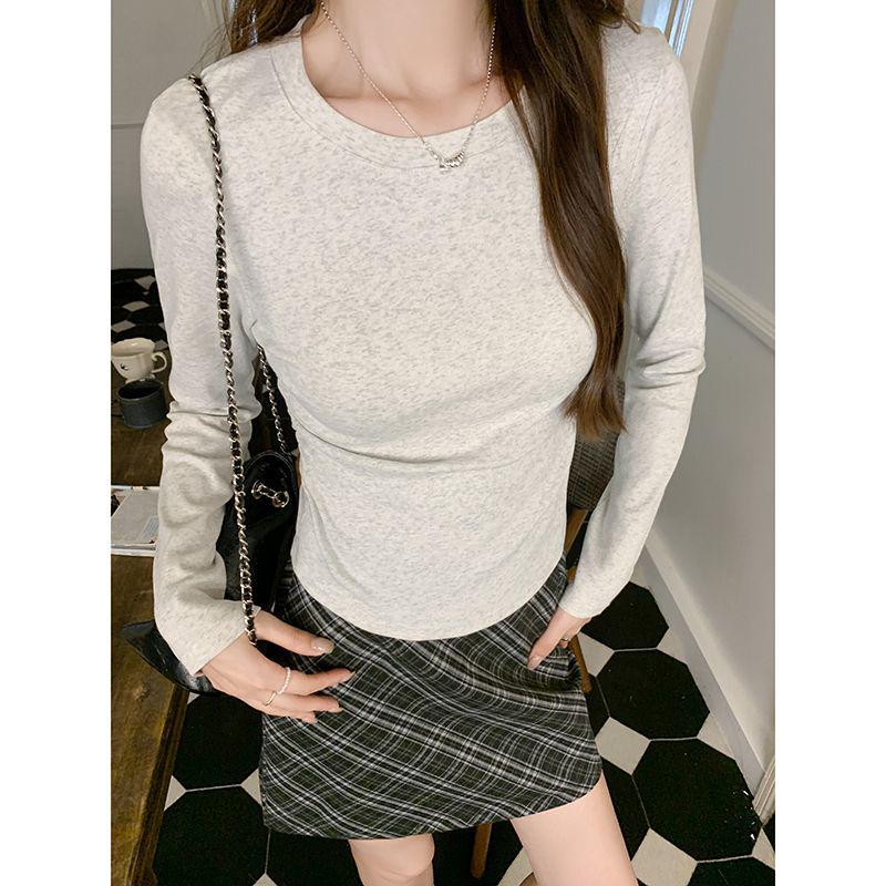 

Spicy Girl Ruched Waist Long Sleeve Slimming Cotton T-shirt for Women Small чёрный