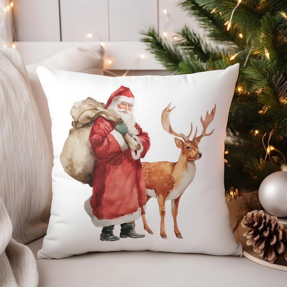 Home Decor Santa and Deer Christmas Pillow Cover Pattern Cushion Cover Suitable for Sofa Bedroom Car Pillow Cover