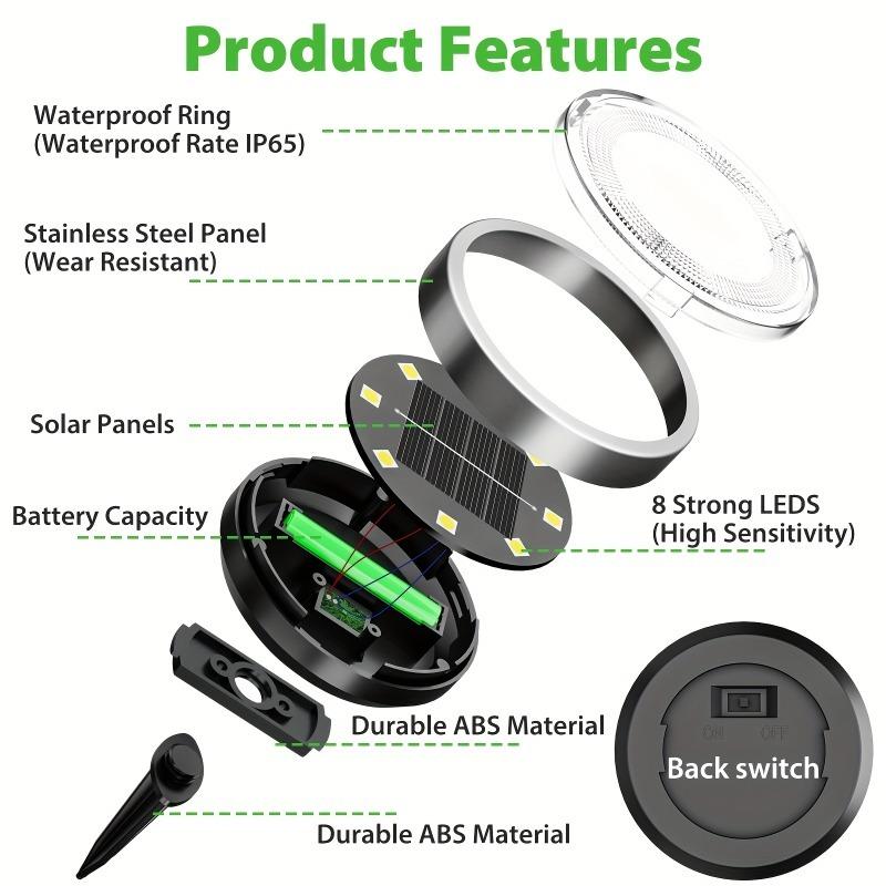 5PCS 8LED Super Bright Solar Buried Light, Outdoor IP44 Waterproof, Automatic Closing and Opening, Warm Light, White Light
