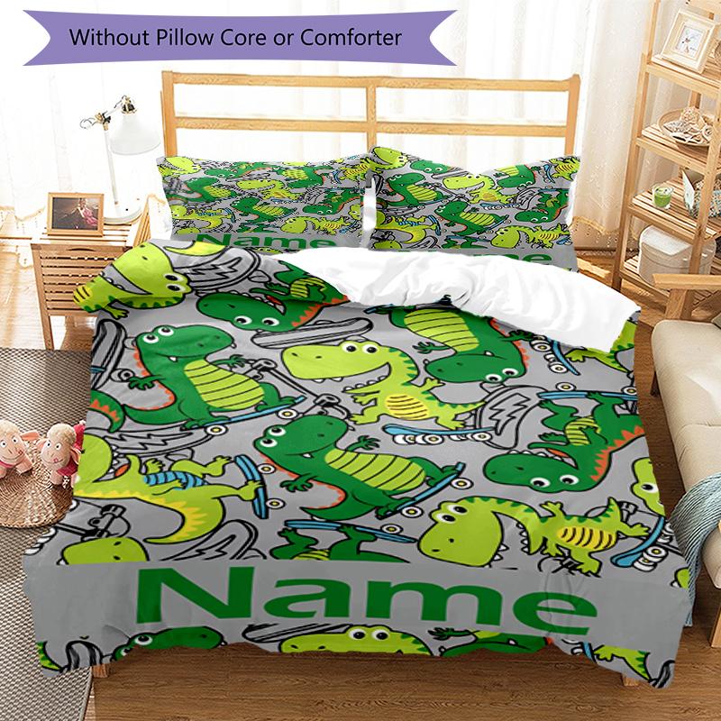 3pcs Custom Name Dinosaur Bedding Set Duvet Cover Closure Includes 1 Duvet Cover & 2 Pillowcases, Soft and Comfortable for All Seasons.