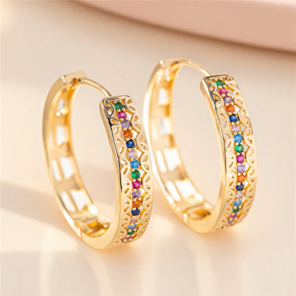 Charm Small Rainbow Round Stone Hoop Earrings For Women Vintage Female  Gold Color Wedding Jewelry