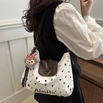 Cute Cartoon Women's Tote Bag 2025 New Retro Large Capacity Shoulder Bag Commuter Polka Dot Print Fashion Versatile Crossbody Bag
