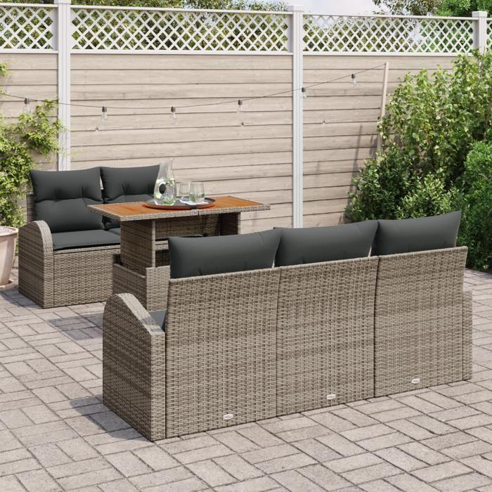 VidaXL Ensemble de salle à manger de jardin 6 pièces avec coussins en poly rattan gris et acacia 3349523