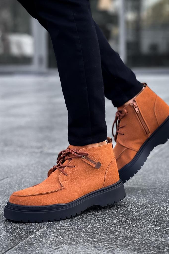 Men's Fashion Faux Leather Flat Heeled Boots Bootie Sst Bryggen Boots Tan Shoes