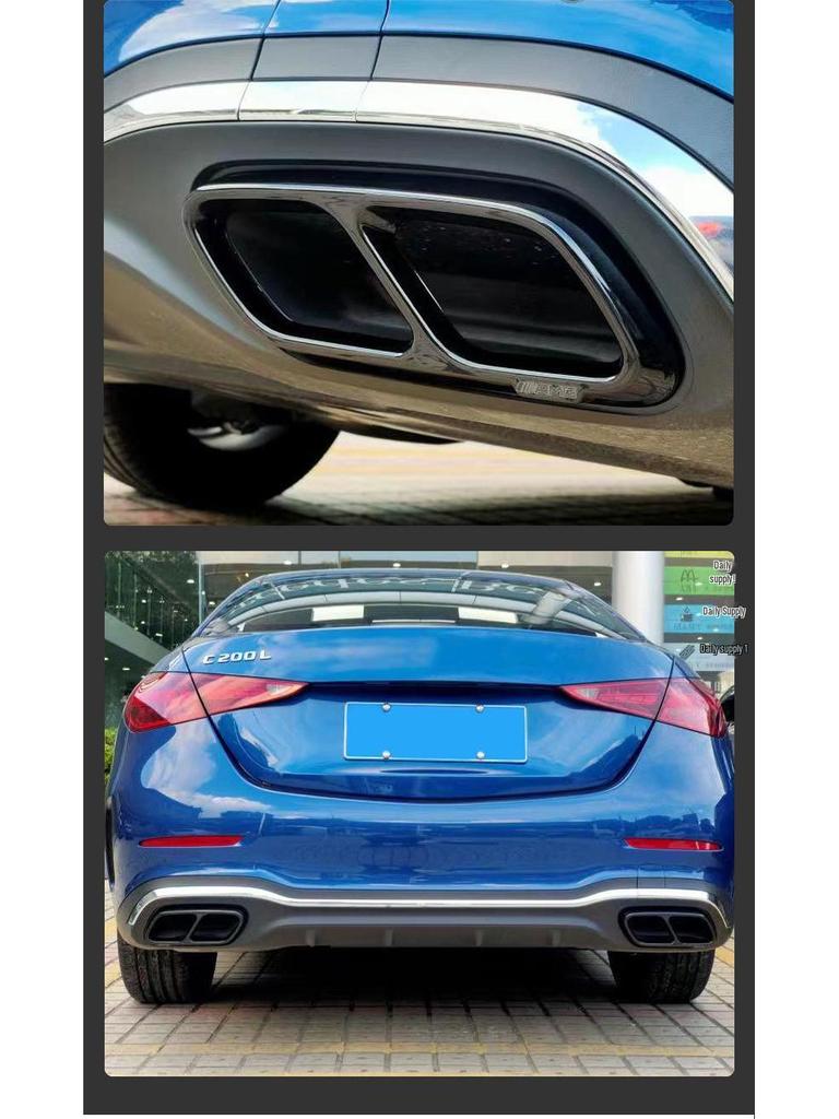 Mercedes-Benz W206 C-Class Exhaust Frame: Stainless Steel Silver, Four-Outlet Tail Pipe Set (2022 Model)