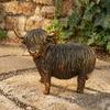 Vintage Copper Finish Garden Art Highland Yak Resin Figurines, Bronze Animal Statues, Weatherproof Sitting Set Farmhouse Decor for Living Room