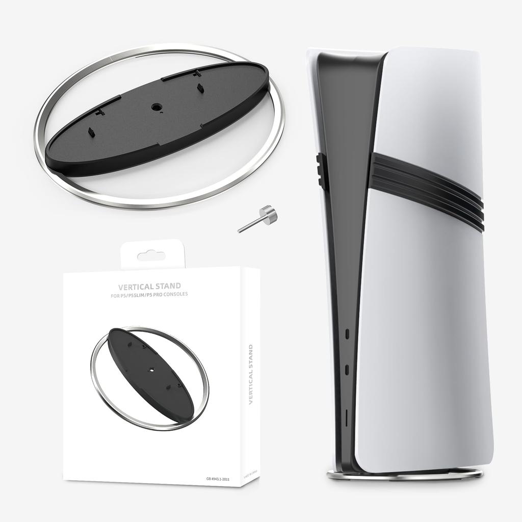 Vertical Stand for PS5, PS5 Slim, and PS5 Pro, Improved Stability and Heat Dissipation, Made of ABS and Alloy, No Tools Required (Silver)