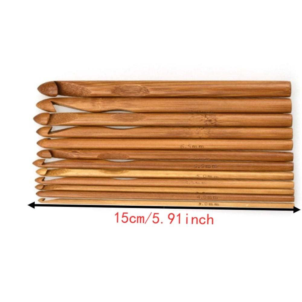 12 Pcs Ergonomic Handle Crochet Hooks Carbonized Bamboo Knitting Needles Set For Handmade DIY