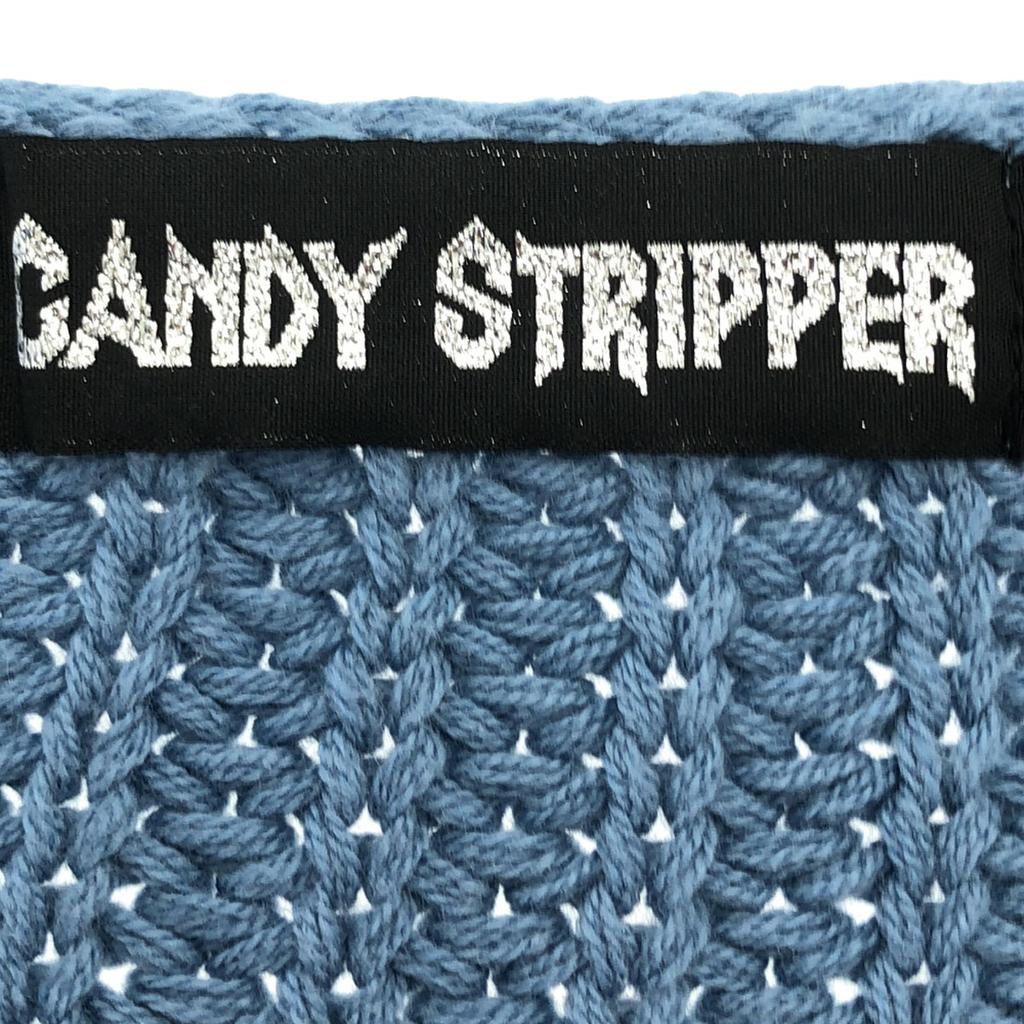 Candy Stripper Border Pattern V Neck Knit Vest 2 Blue Women Used
