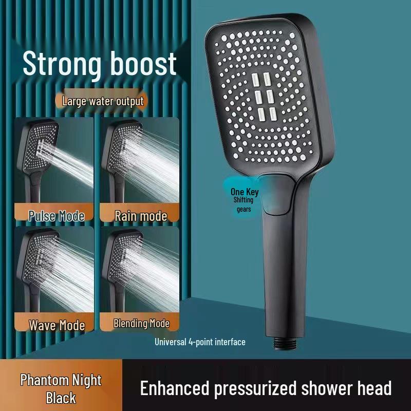 Square Turbocharged Shower Head Set with Hose, ABS Material - Bathroom Bathing Showerhead