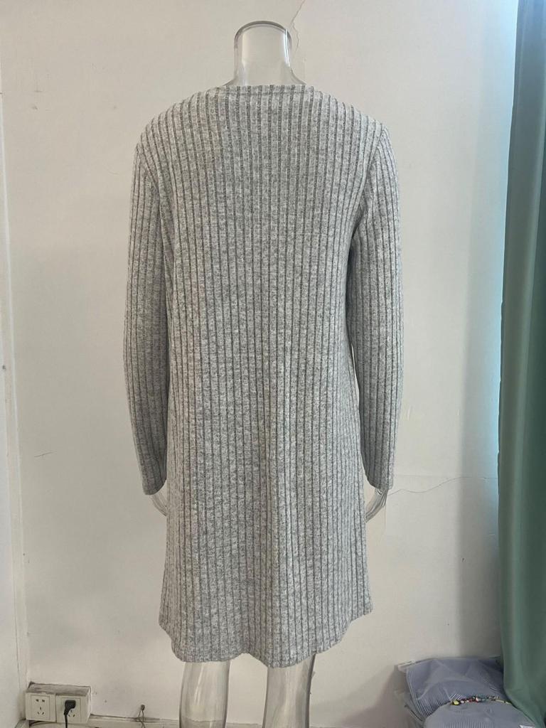 Women's  Piece Outfit Ribbed Knit Long Sleeve Open Front Cardigan And Bodycon  Dress Set