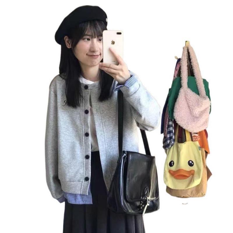 Early Autumn Women's Loose Cotton Spliced Sweatshirt - National Tide Design, Buttoned, Versatile, Casual Style