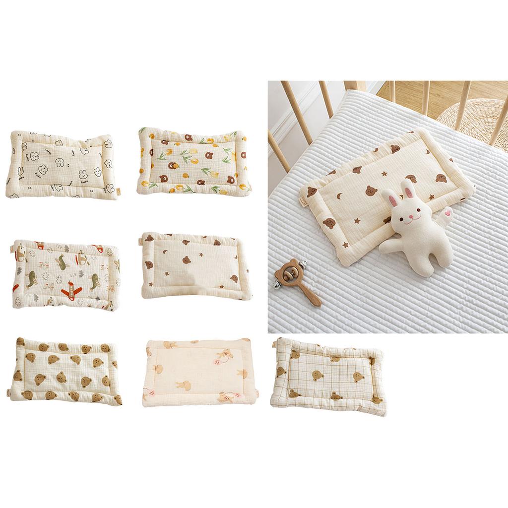 Newborn Pillow Baby Head Pillow with Cartoon Pattern Breathable Pillow Stroller Pillows Flat Pillow for Kid 0-12 Months
