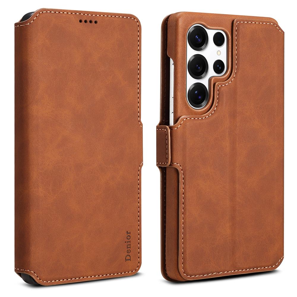 

DENIOR B07 For Samsung Galaxy S25 Ultra Case Leather+PC Magnetic Detachable Wallet Phone Cover Brown