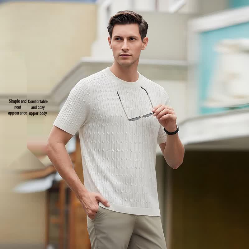 POLOMEISDO Men s Knitted Textured Short Sleeve T-Shirt 165/M