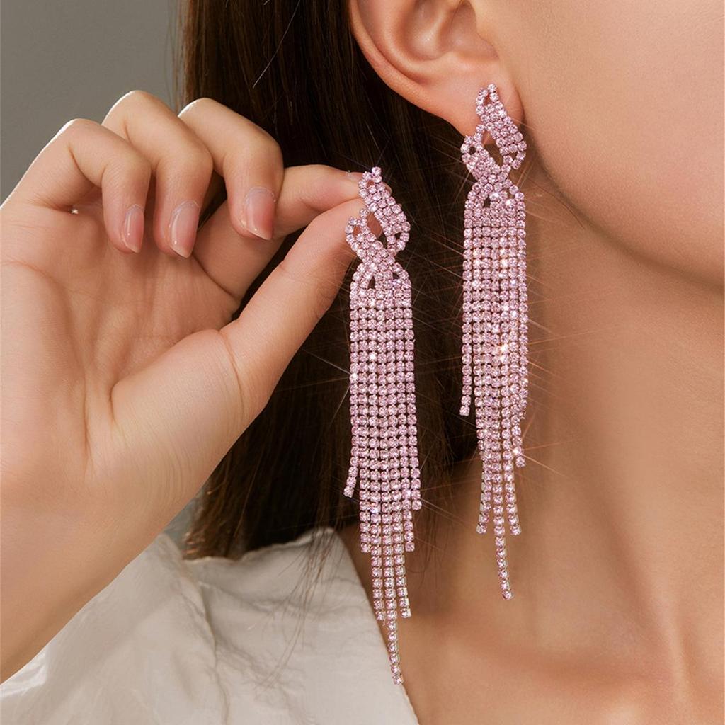 Pendientes de Borla de Diamantes Completos Brillantes de Lujo DINGKA para Mujer - Joyería de Tachuelas de Personalidad Exagerada