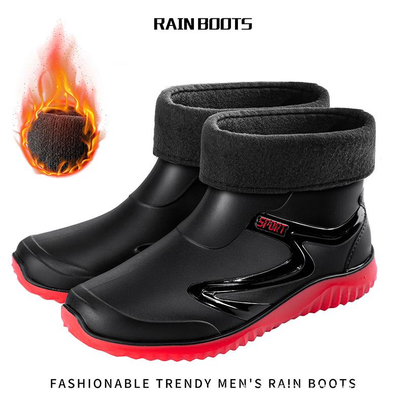 Short-tube Rain Boots for Men's Takeaway Rider Construction Site Rubber Shoes Kitchen Fishing Waterproof Men PVC Warm Rain Boots