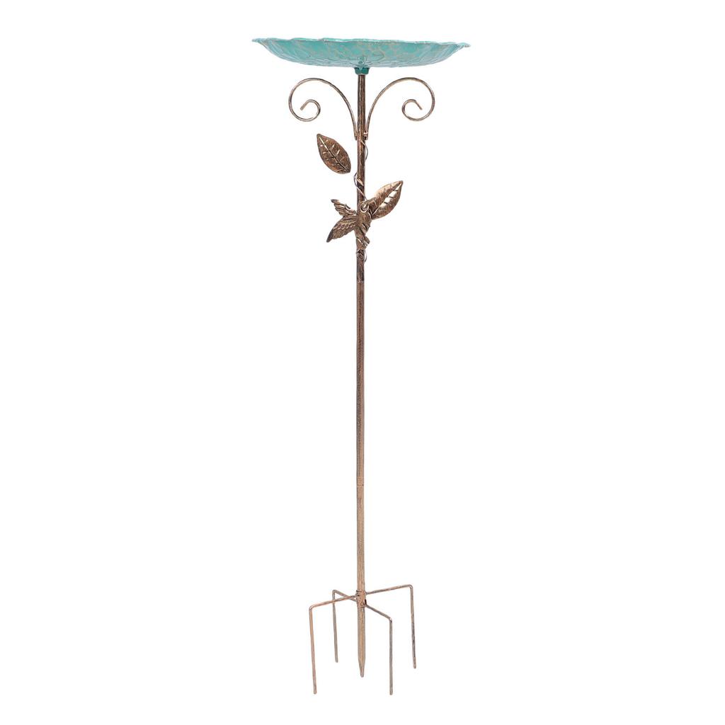 Bird Bath Feeder with Stake Height Adjustable Vintage Metal Cold Proof Standing Birdbath Birdfeeder for Garden Terrace