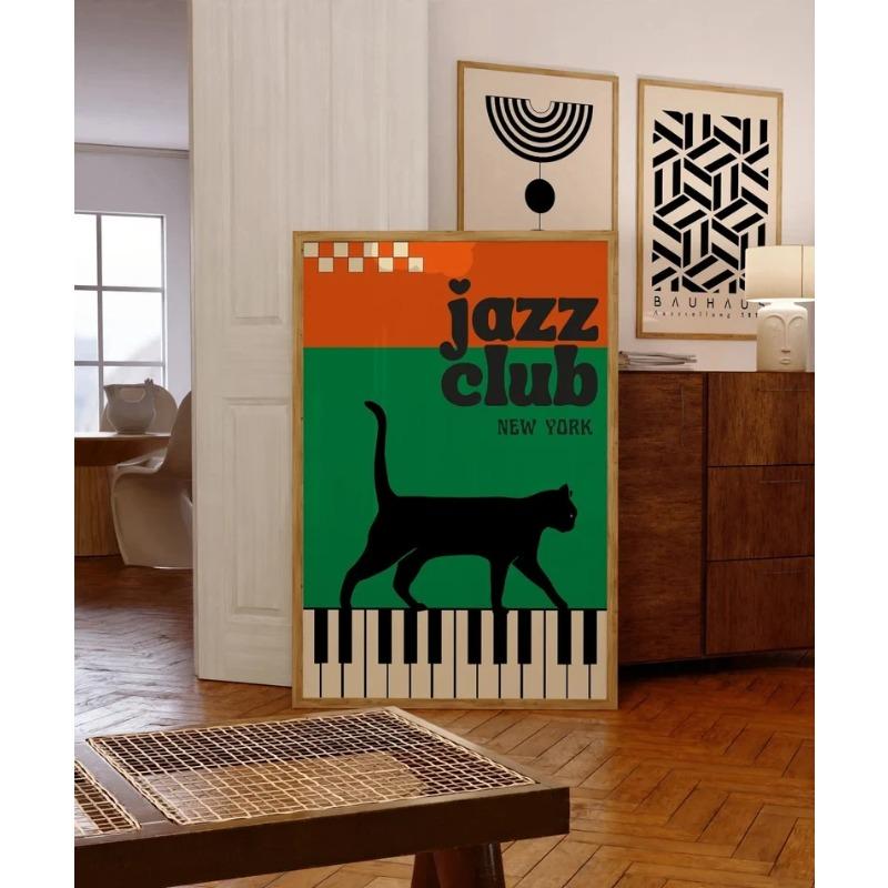 Black Cat with Piano Canvas Art Poster Fortune Cat Simple Canvas Painting Wall Art for Bedroom Living Room Home Office 21X30CMNo Framed