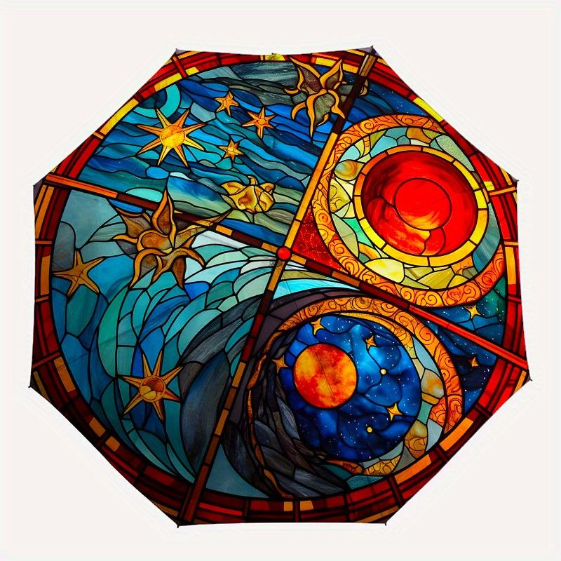 Stained Window Panel: Celestial DreamsUmbrella, Portable 3-Fold Compact Umbrella for Men & Women Gift