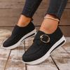 Summer New Small Leather Shoes Women's Muffin Thick-soled Round Head Versatile Velcro Black