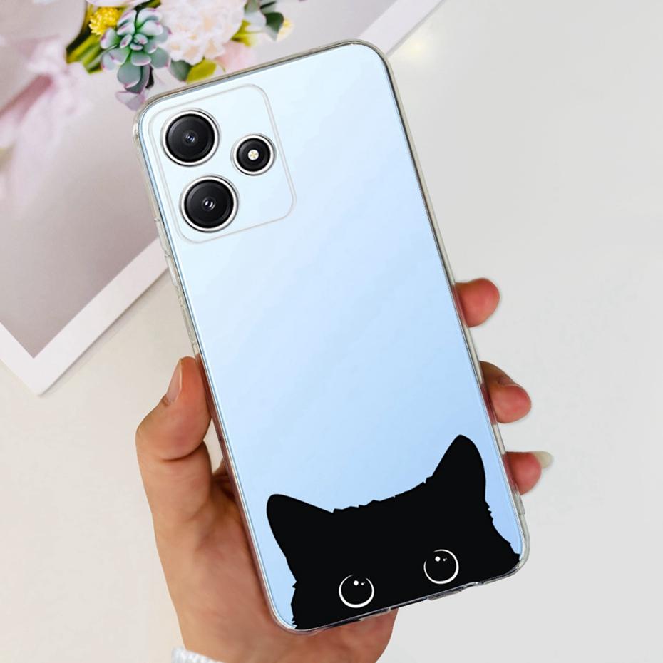 Cute Flower Cat Painted Case For Xiaomi Redmi 12 5G 2023 Soft Silicone TPU Back Cover For Redmi12 5G Global Phone Bumper