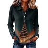 Women's Fashion Casual Button Front Long Sleeve Christmas Top with Collar