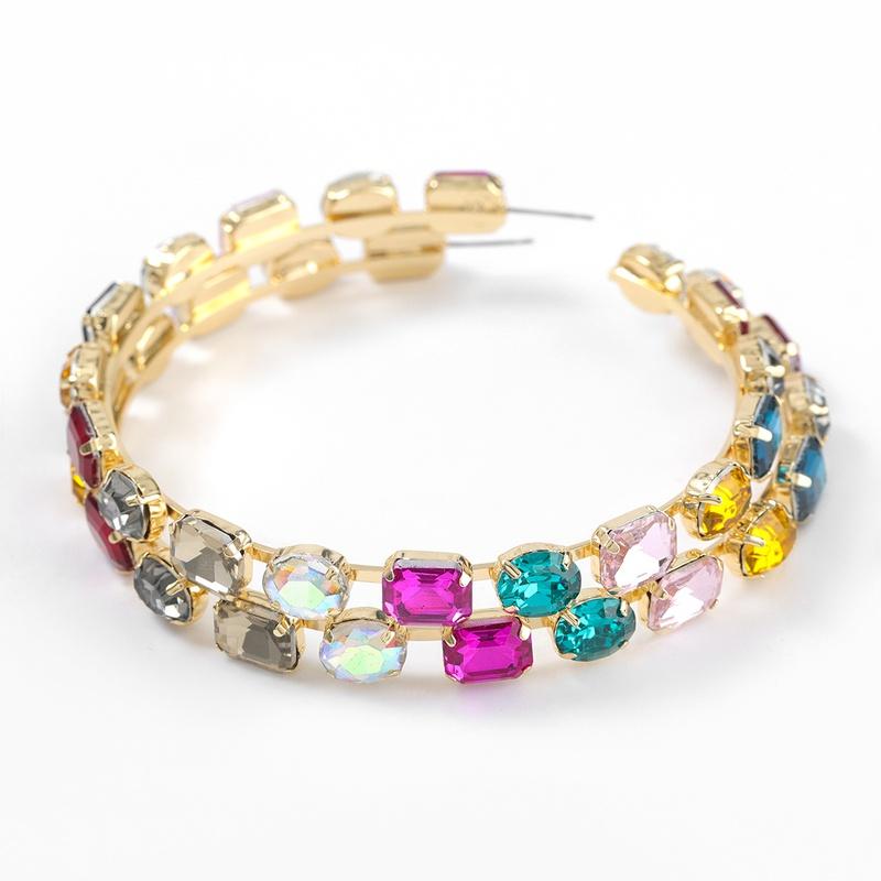 Fashion Simple Round Circle Hoop Earrings Color Diamond Earrings