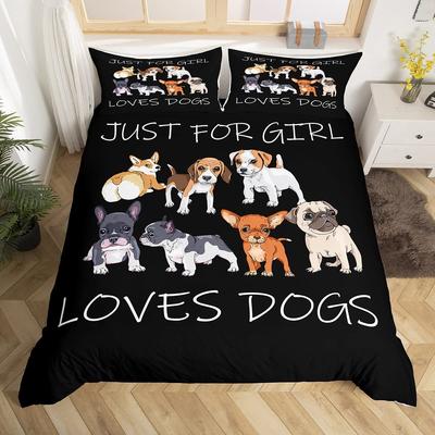 Kinder Cartoon Hunde Bettbezug Set King Size Corgi Mops Muster Bettdeckenbezug für Jungen Mädchen Erwachsene Schlafzimmer Deko, Niedlicher Welpe Haustier