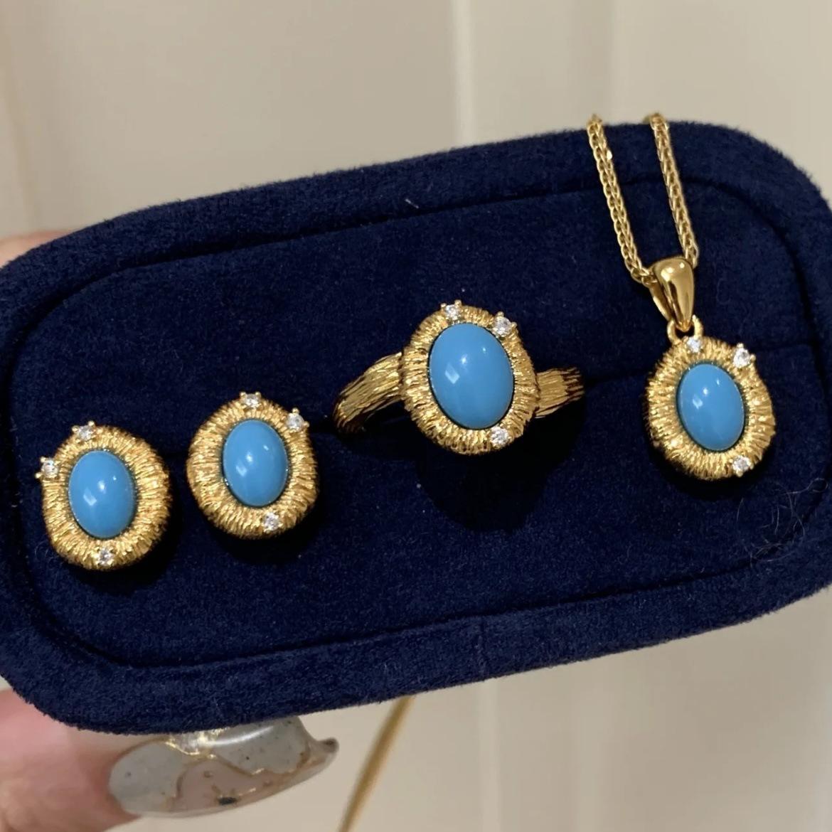 

2026 Chinese Antique Style Retro Handmade Brushed Blue Pine Necklace Female Niche Design Light Luxury White Ring Ring Temperament Stud Earrings 45CM