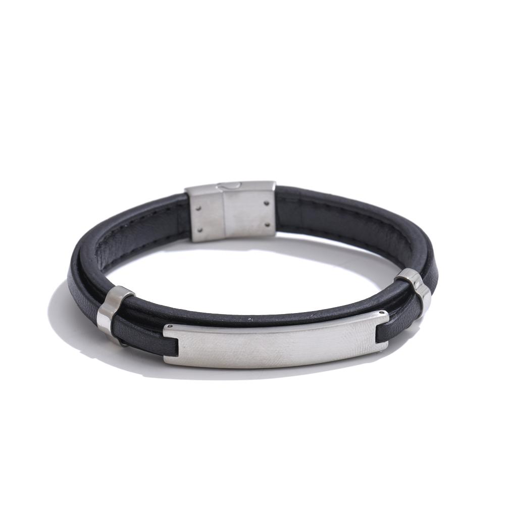 Yhpup Waterproof Black PU Leather Stainless Steel New Arrivals Popular Men Bracelet Bangle Classic Fashion Jewelry Accessories