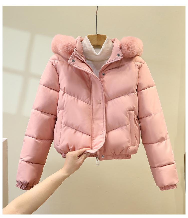 Kort Stor Päls Krage Förtjockad Jacka med Huva och Päls Inuti