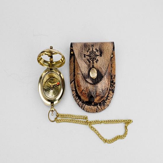 

Brass Sundial Compass 5.08 cm Pocket with Leather Cover Travel Compass Unique Gift for Travelers, Collectors, Outdoors