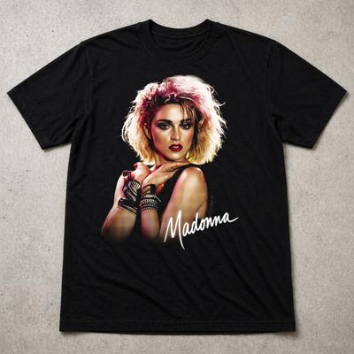 Madonna T Shirt Retro Pop Icon Portrait Tee Adults Kids Black Gift Fan