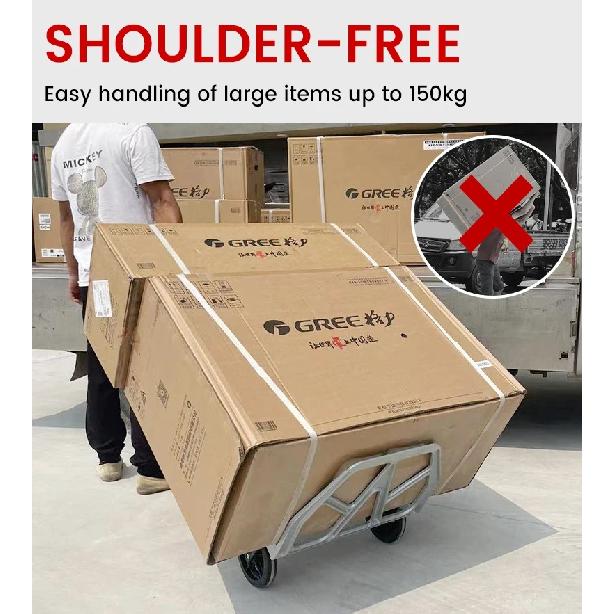Folding Aluminum Hand Truck Dolly Cart 150KG Capacity Heavy Duty Two-Wheeled TPR Wheels Industrial Cargo Handling Storage