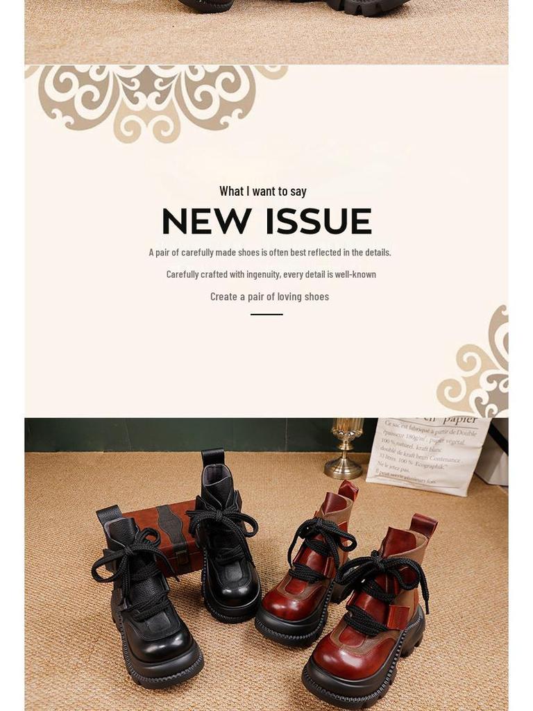 2025 Autumn/Winter Women's Genuine Leather Martin Ankle Boots - Thick & Soft-Soled, Comfortable, Stylish Cowhide Design