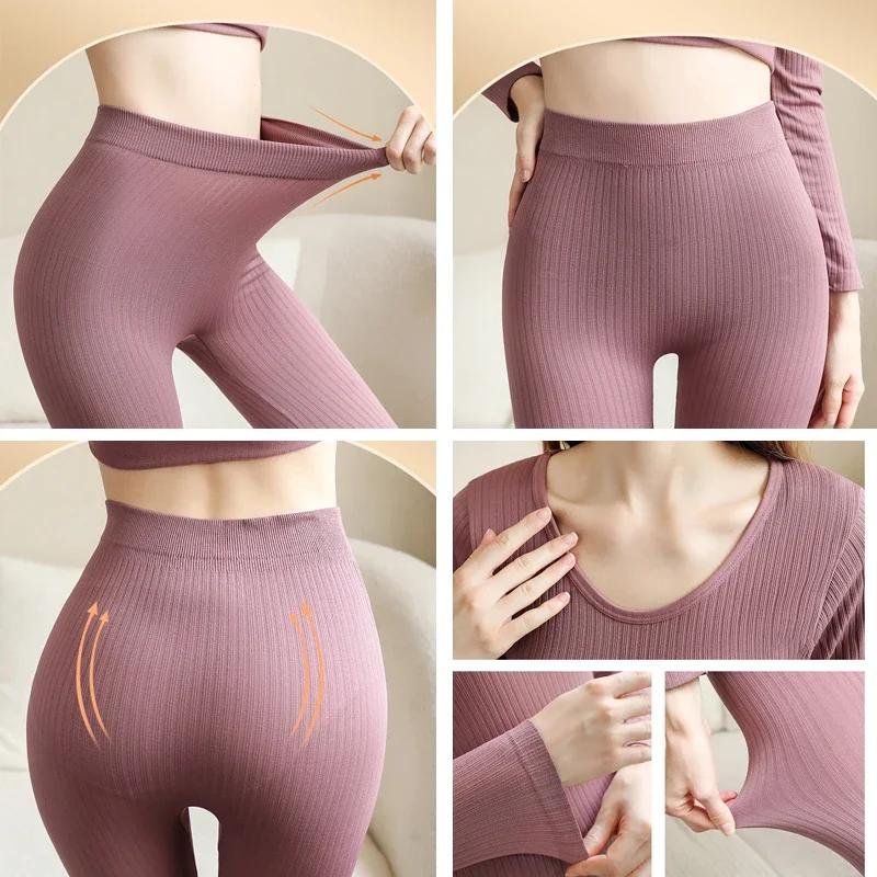 Women Thermal Underwear Winter Long Sleeve Clothes Seamless Intimate Set Female Thick 2 Pcs Sleepwear
