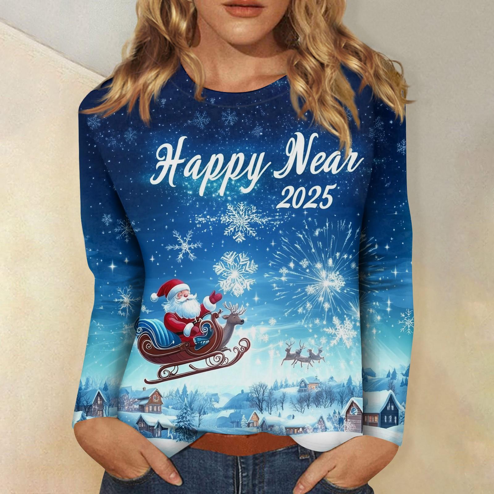 

Женский повседневный модный сексуальный удобный рождественский принт с круглым вырезом и длинными рукавами XL