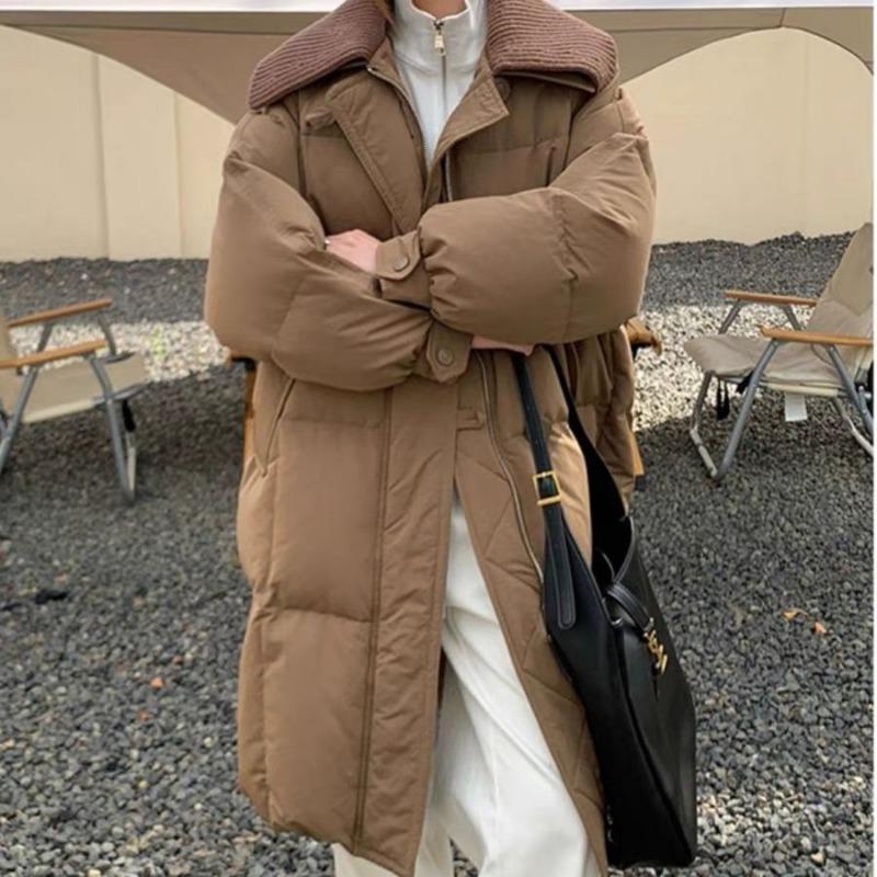 

0 хлопковая куртка женская средней длины до колена сезон пуховик свободного кроя 3XL темно-коричневого