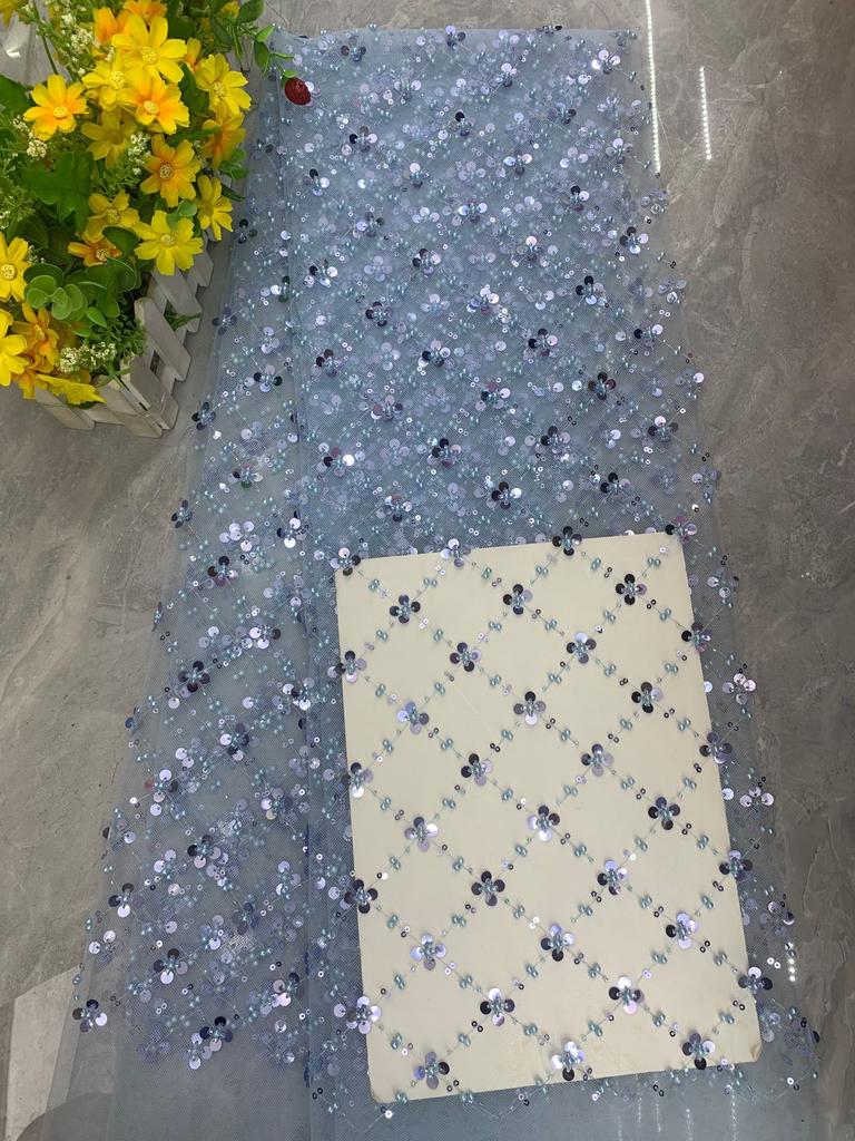 Square Sequins Organza Lace Fabric 1/3/5Yard French Luxury Beads Lace Nigerian Sequins Tulle Lace Fabric for Wedding Party Dress