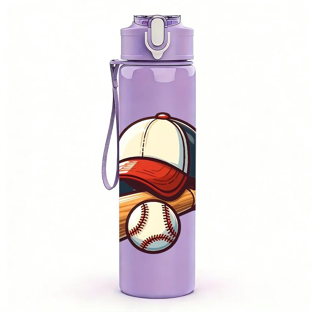 1PC Baseball Bat Glove Sport Print 750ml Color Plastic Sports Water Bottle Leakproof Flip Straw Lid Suitable for Sports Office Home Use