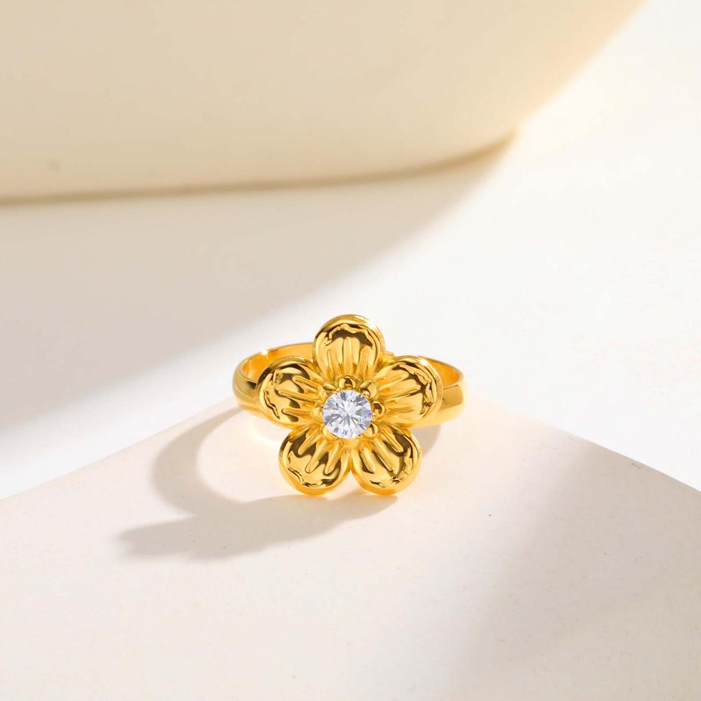 Stainless Steel Zircon Bow Flower Butterfly Ring for Women,18K Gold Plated Bowknot Opening Rings,Fashion Jewelry Gifts