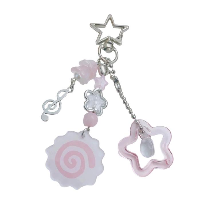 

Sparkling Pink Beadwork Keychain Star Music Note Design Fashionable Bag Car Keys Decoration for Trendsetters 1 рожевий