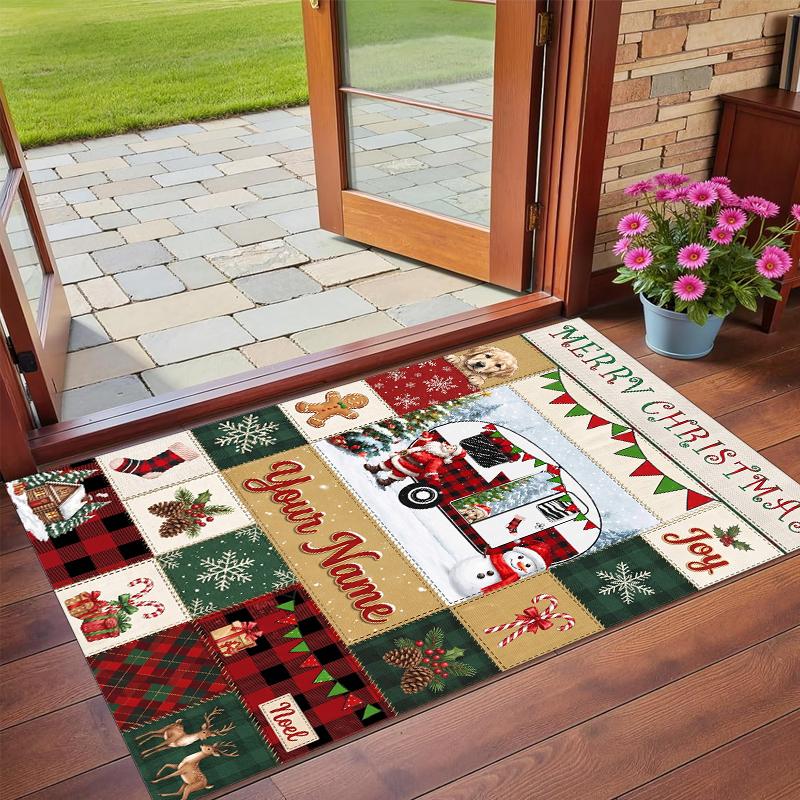 Christmas Custom Name Printed Square Area Rug Soft Non Slip Floor Carpet For Bedroom Holiday Gift