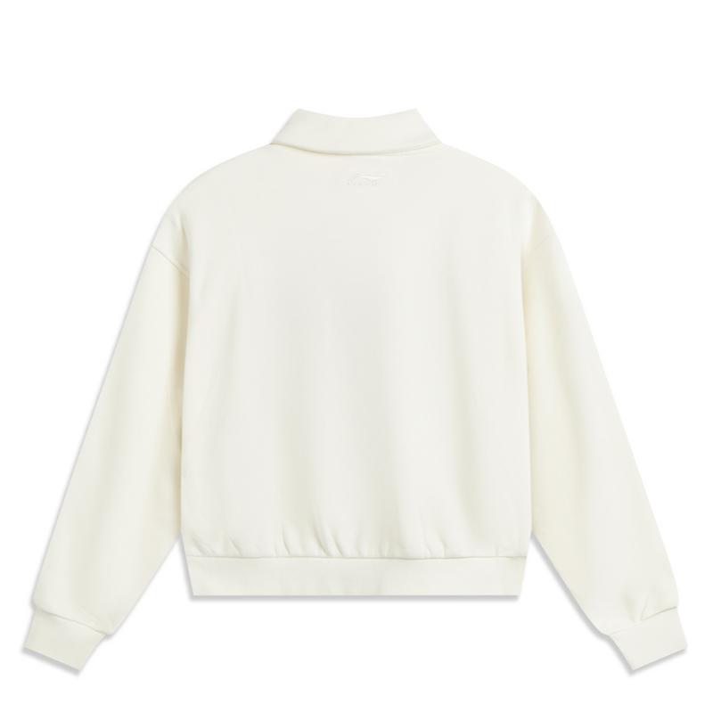 Li Ning Sports Lifestyle Series Casual Simple Solid Color Polo Sweatshirt Women sweatshirt White AWDUD64-1
