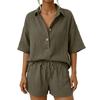 Women Casual Two Piece Set Lightweight Button Down Shirt and Drawstring Waist Shorts Relaxed Fit Summer Outfit