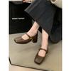 French retro square head light mouth single shoes women's middle heel spring and autumn evening temperament fairy thick heel Mary Jane small