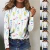 Damenmode, lässig, langärmelig, bedruckt, Rundhalspullover, Top-Bluse